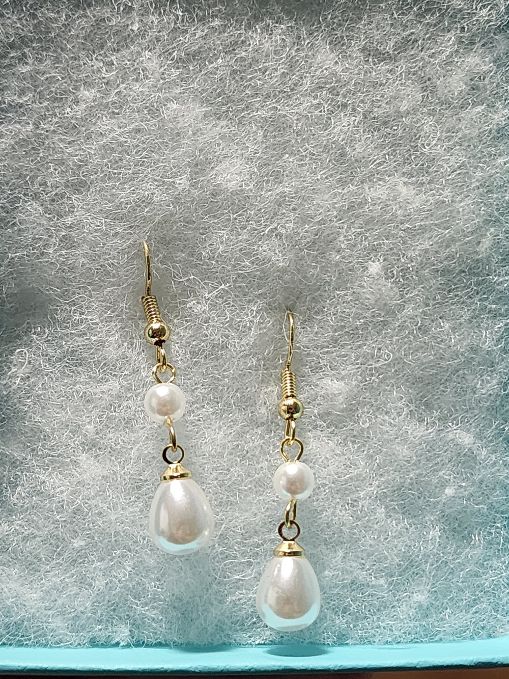 Gold-Tone White Pearl Drop Earrings
